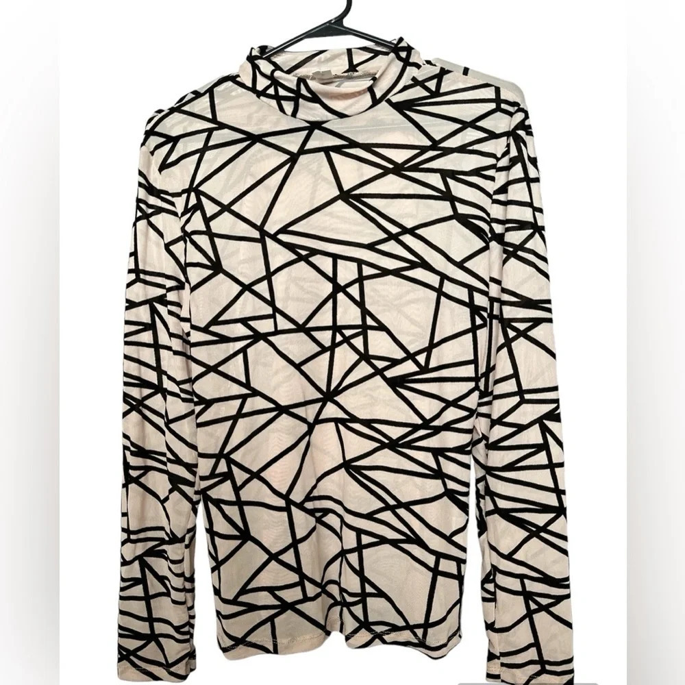 SWEATYROCK Sheer Nude Black Geometric Long Sleeves XL Top BNWT